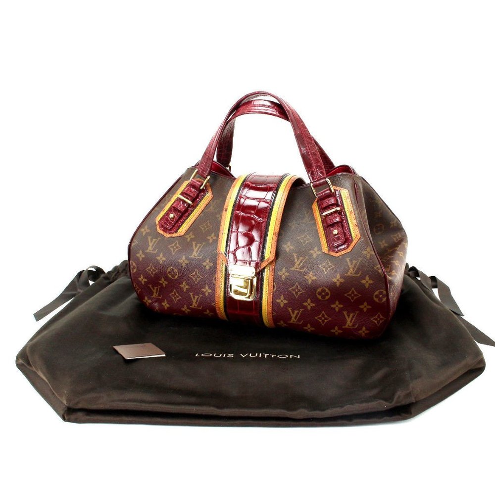 Louis Vuitton Brown Monogram Tote with Burgundy Trim